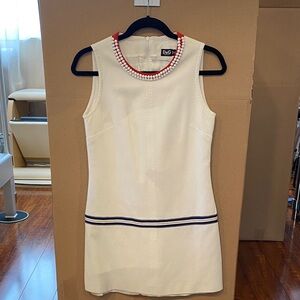 D&G White Sleeveless Shift Dress with Red Beaded Neckline